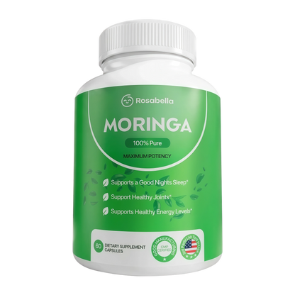 Rosabella Moringa Capsules - Pure Moringa Powder, Energy, Skin, Immune & Gut Health Superfood, Rich in Antioxidants, Essential Vitamins & Amino Acids, Natural Green Superfood Supplement - 60 Count