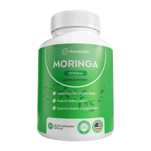 Rosabella Moringa Capsules - Pure Moringa Powder, Energy, Skin, Immune & Gut Health Superfood, Rich in Antioxidants, Essential Vitamins & Amino Acids, Natural Green Superfood Supplement - 60 Count