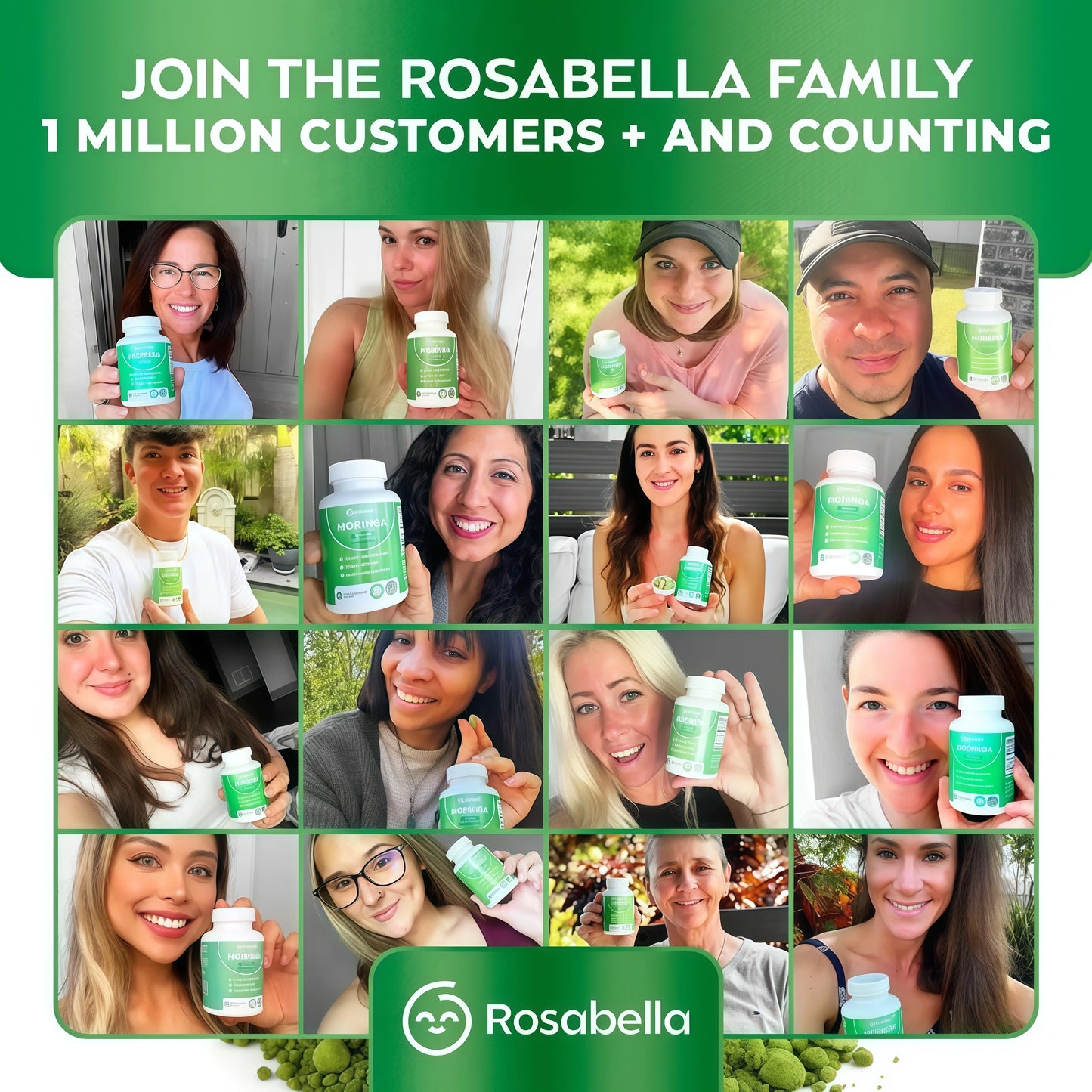 Rosabella Moringa Capsules - Pure Moringa Powder, Energy, Skin, Immune & Gut Health Superfood, Rich in Antioxidants, Essential Vitamins & Amino Acids, Natural Green Superfood Supplement - 60 Count