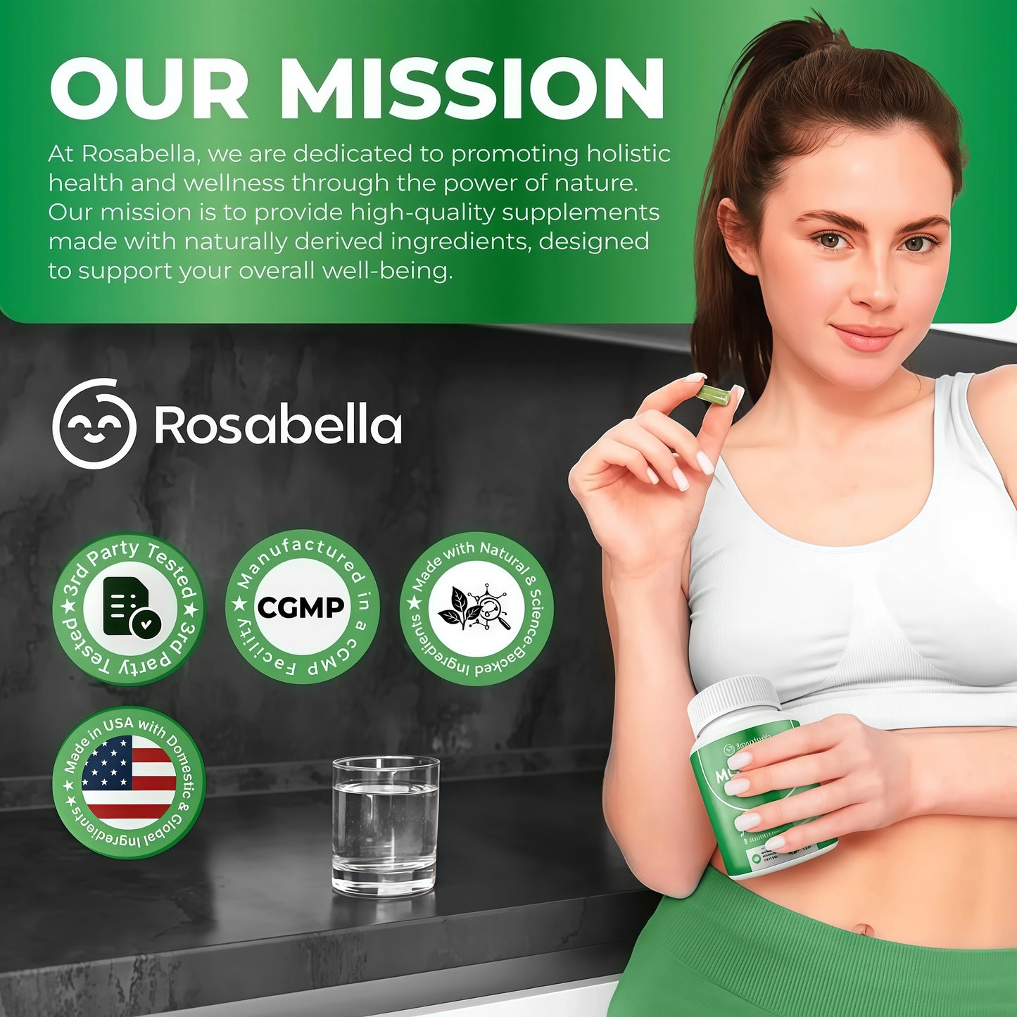 Rosabella Moringa Capsules - Pure Moringa Powder, Energy, Skin, Immune & Gut Health Superfood, Rich in Antioxidants, Essential Vitamins & Amino Acids, Natural Green Superfood Supplement - 60 Count